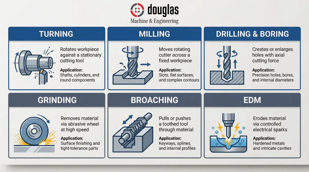 Six key machining process types comparison chart methods and best applications