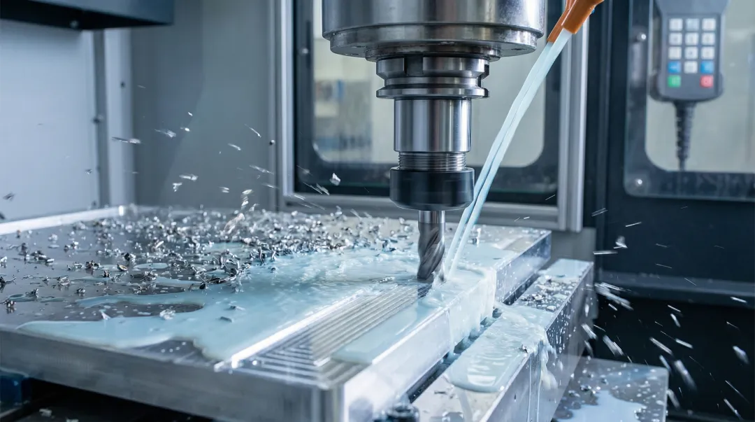 Industrial CNC milling machine performing face milling operation on metal workpiece