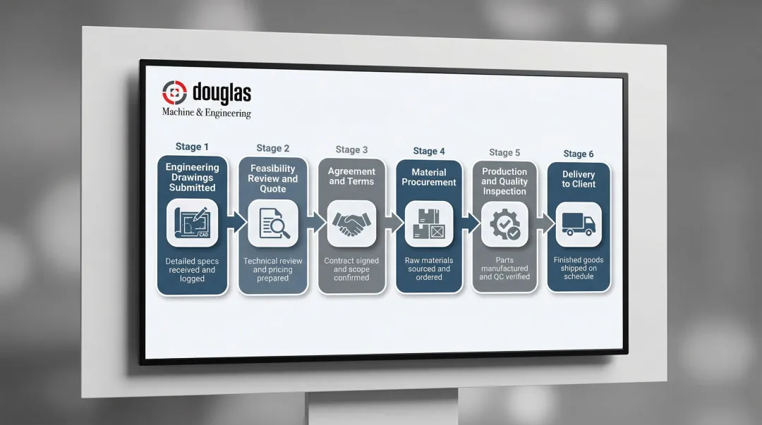 6-step contract manufacturing process flow from drawings to delivery