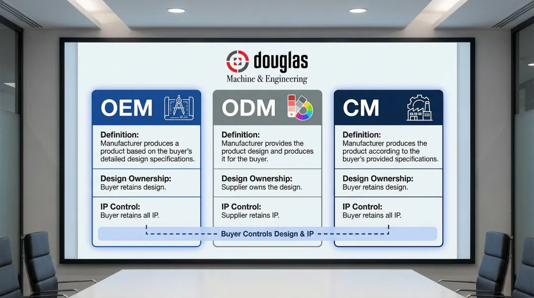OEM versus ODM versus contract manufacturer comparison table design ownership IP control