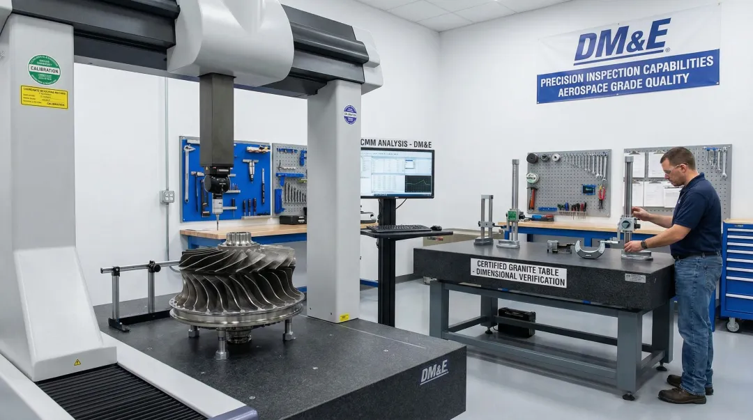 CMM coordinate measurement machine performing dimensional inspection on precision aerospace component