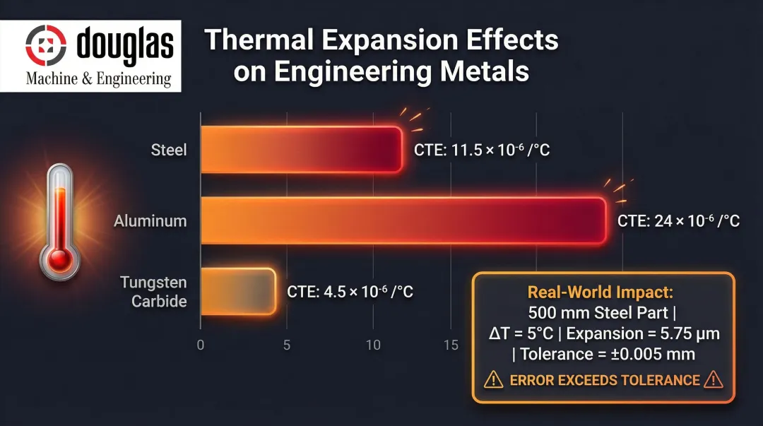 Thermal expansion coefficients comparison for steel aluminum and tungsten carbide manufacturing materials