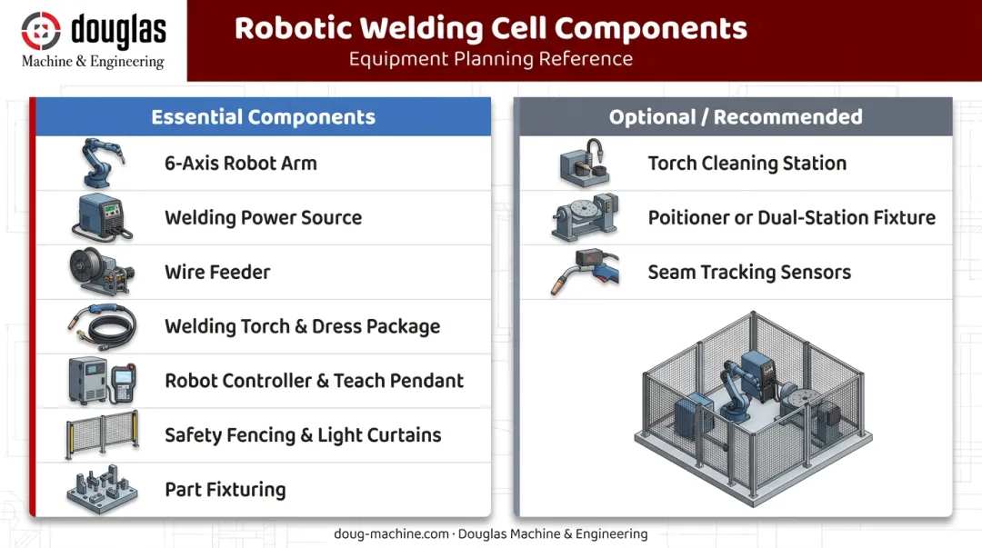 Robotic welding cell components essential versus optional equipment comparison chart