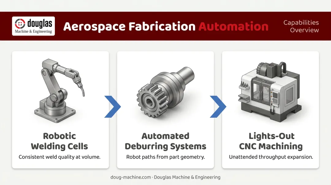 Three aerospace fabrication automation capabilities robotic welding deburring CNC machining