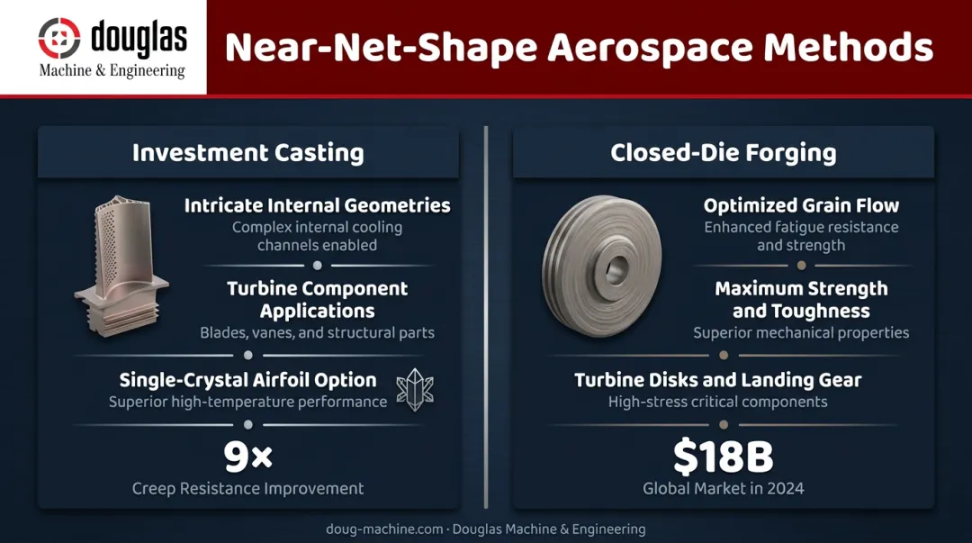 Investment casting versus closed-die forging aerospace applications comparison infographic