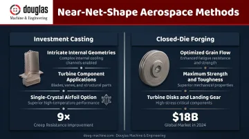 Investment casting versus closed-die forging aerospace applications comparison infographic