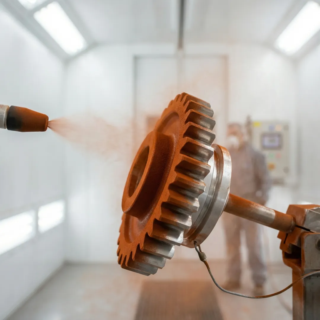 In-house powder coating facility applying durable thermoset finish to industrial metal component