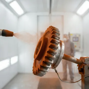 In-house powder coating facility applying durable thermoset finish to industrial metal component