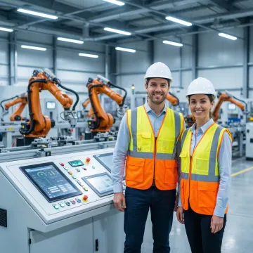 DM&E engineers installing and commissioning a robotic assembly system on an Ohio factory floor
