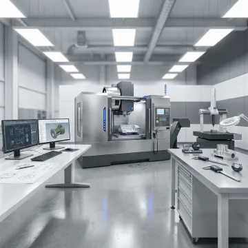 Defense manufacturing process flow at DM&E from design through CNC machining to inspection