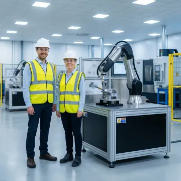 Defense robotic integration system being assembled in a precision manufacturing facility