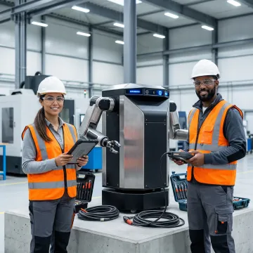 Defense robotic system undergoing on-site integration and validation by certified engineers