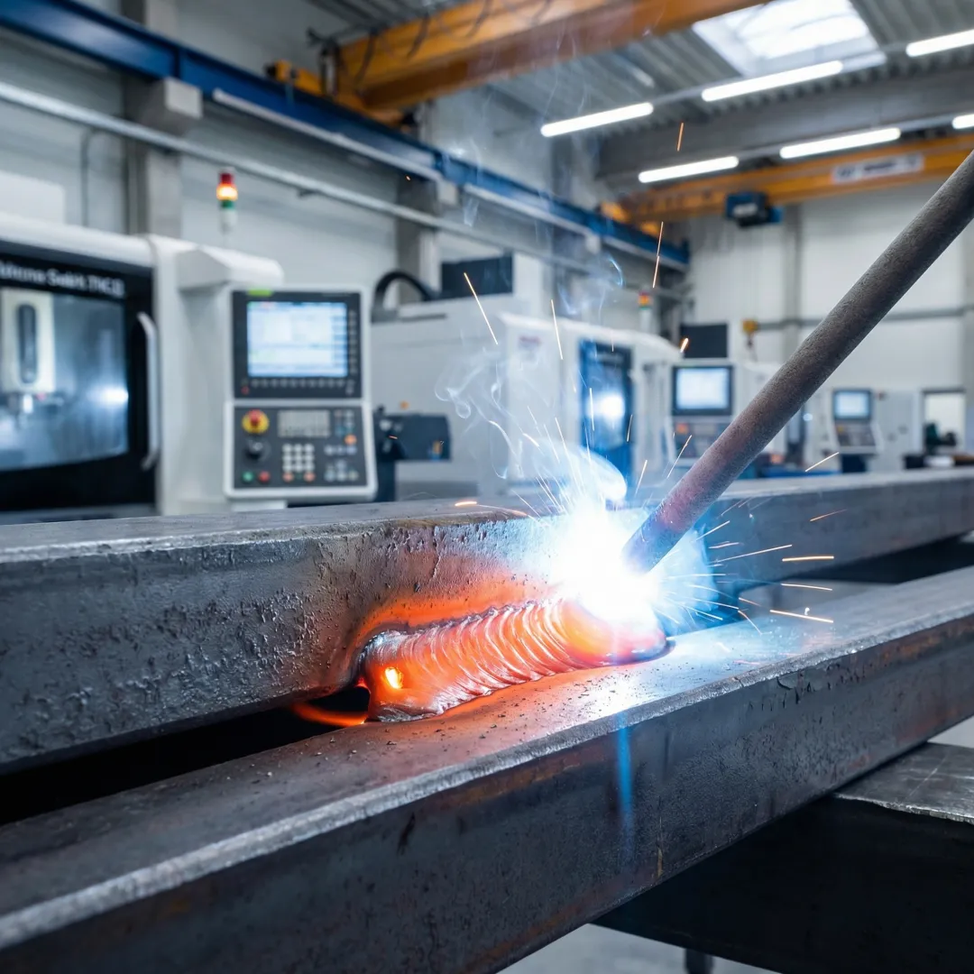 Precision metal fabrication and welding work on heavy structural steel components in a manufacturing facility