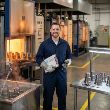 Step-by-step metal heat treating workflow in a certified manufacturing facility