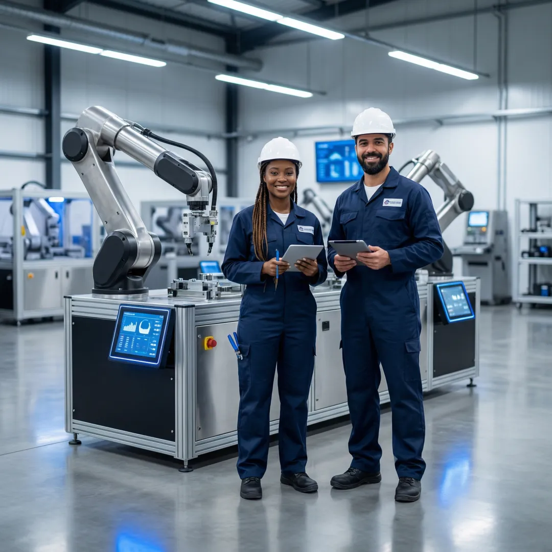 Engineering team performing on-site robotic system installation and validation