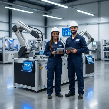 Engineering team performing on-site robotic system installation and validation