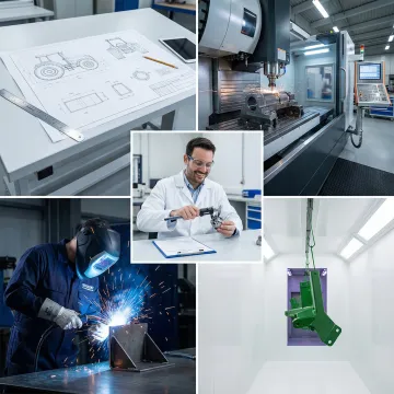 Step-by-step CNC machining process for agricultural equipment parts in a manufacturing facility