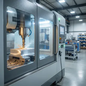 CNC milling machine cutting a metal component with precision in a professional machine shop