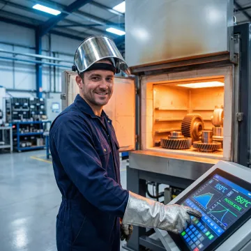 Precision heat treating process on machined metal components in an industrial facility