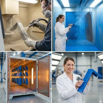 Step-by-step powder coating process from surface preparation to finished metal part