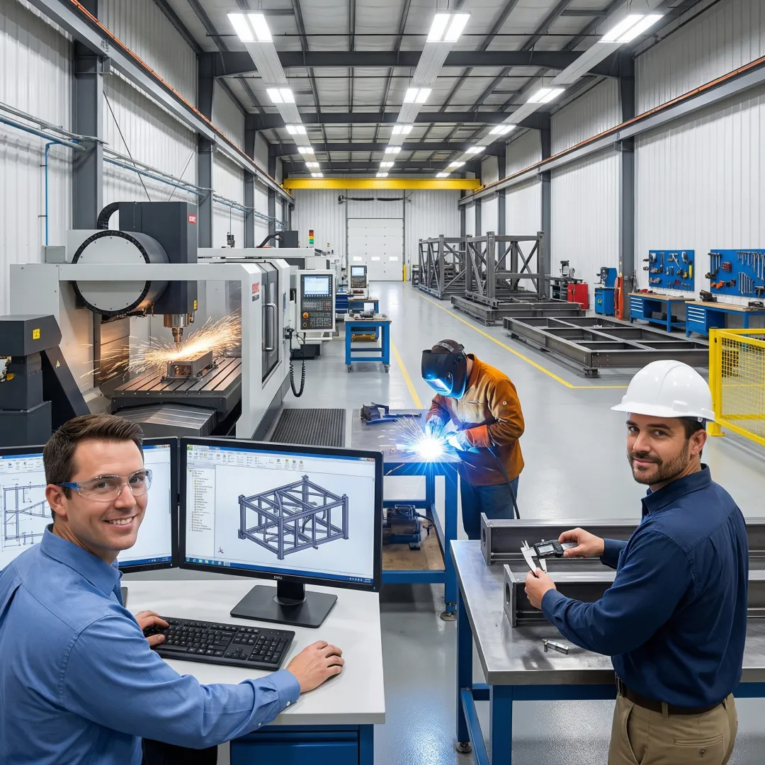 Step-by-step welding fabrication process at Douglas Machine & Engineering facility