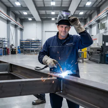 AWS-certified welder performing precision welding fabrication in an industrial shop in Orlando, FL