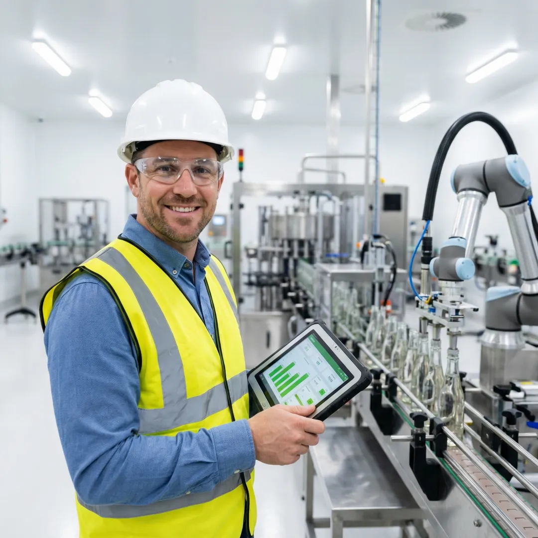DM&E engineer performing on-site robotic system validation in a food processing plant