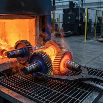 Metal components undergoing precision heat treatment process in a certified manufacturing facility
