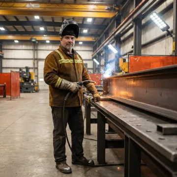 AWS-certified welder performing precision welding on a large industrial fabrication