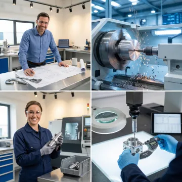 Step-by-step CNC lathe machining process in a precision machine shop