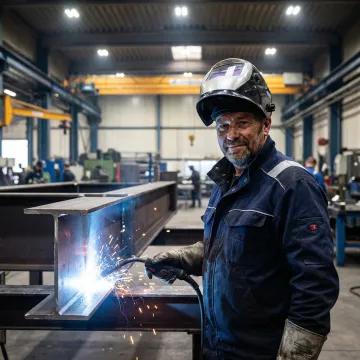 AWS-certified welder performing custom metal fabrication in an industrial shop