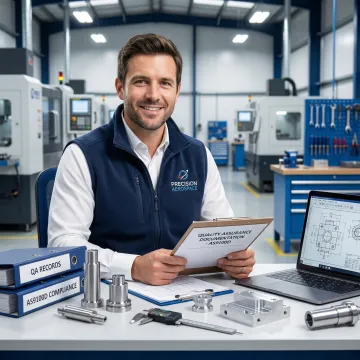 Quality assurance engineer reviewing inspection documentation and certification records for aerospace components