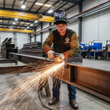 AWS-certified welder performing precision structural welding in a Sacramento fabrication shop