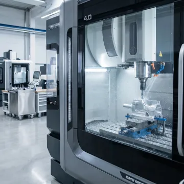 CNC machining center producing a precision metal component for industrial manufacturing