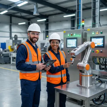 DM&E engineering team performing on-site robotic system installation and commissioning