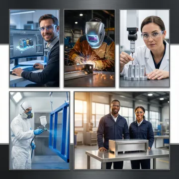 Step-by-step welding and fabrication workflow in a certified industrial machine shop