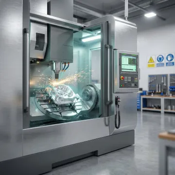 Multi-axis CNC milling machine producing a precision aerospace component in a Seattle machine shop