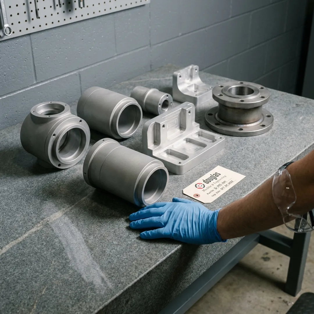 Blast cleaned metal parts ready for finishing