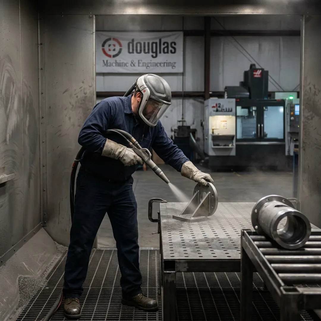 Technician preparing metal parts for coating