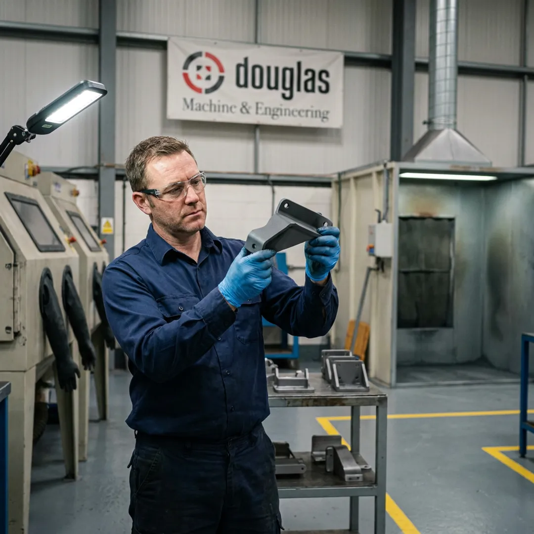 Technician inspecting coated metal components