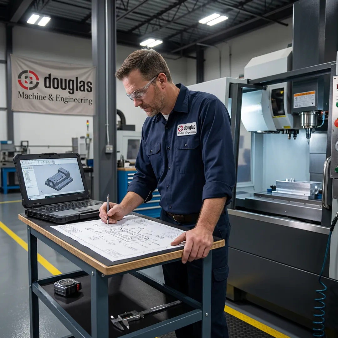 Engineer reviewing CNC machining plans