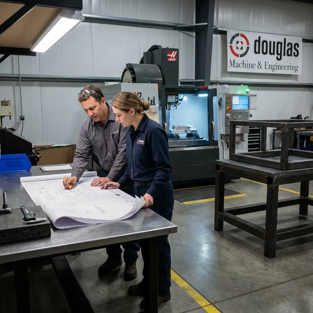 Fabrication team reviewing metal project plans