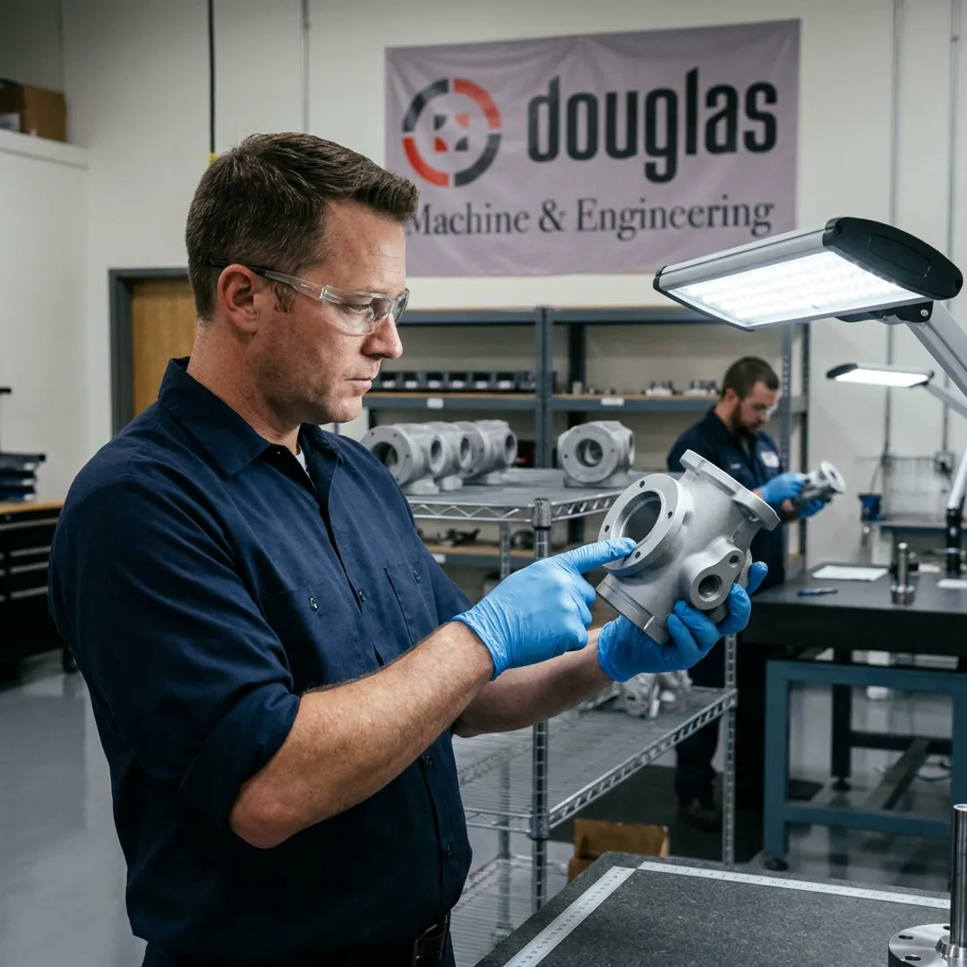 Coated metal parts being inspected after finishing