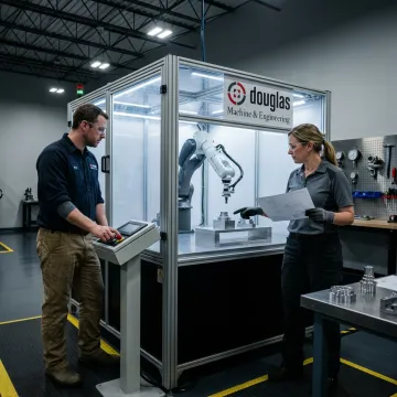 Engineers validating an industrial automation cell