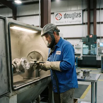 Technician preparing metal parts before powder coating