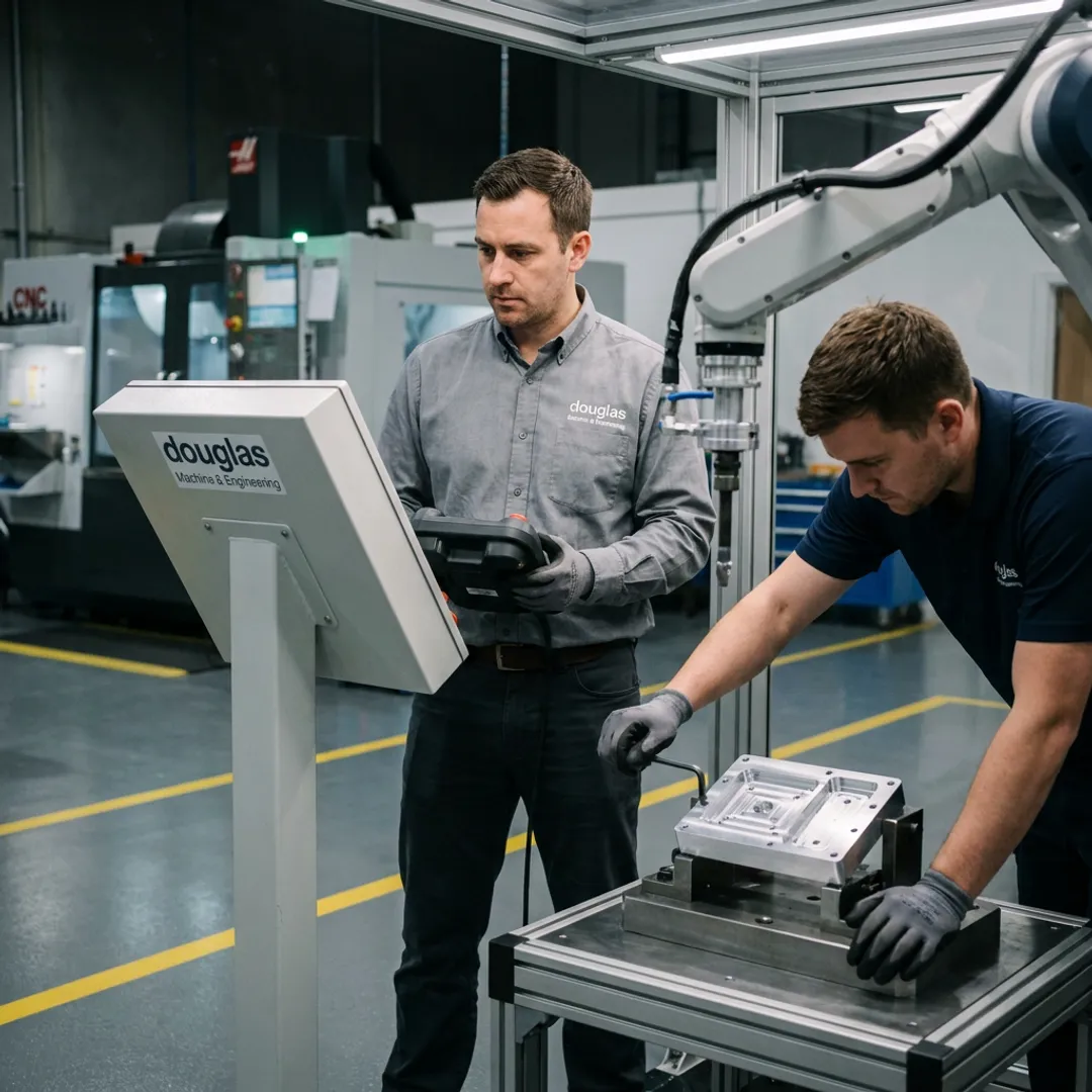 Engineers validating a robotic automation system