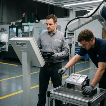 Engineers validating a robotic automation system