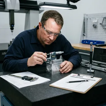 Precision machined parts undergoing inspection