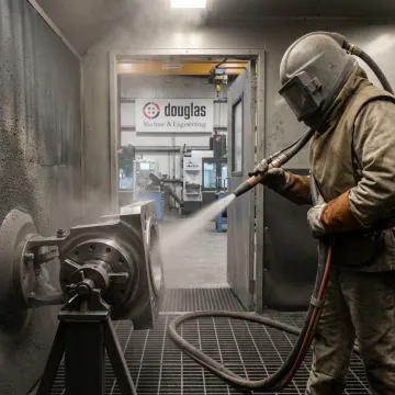 Technician blast cleaning a metal fabrication