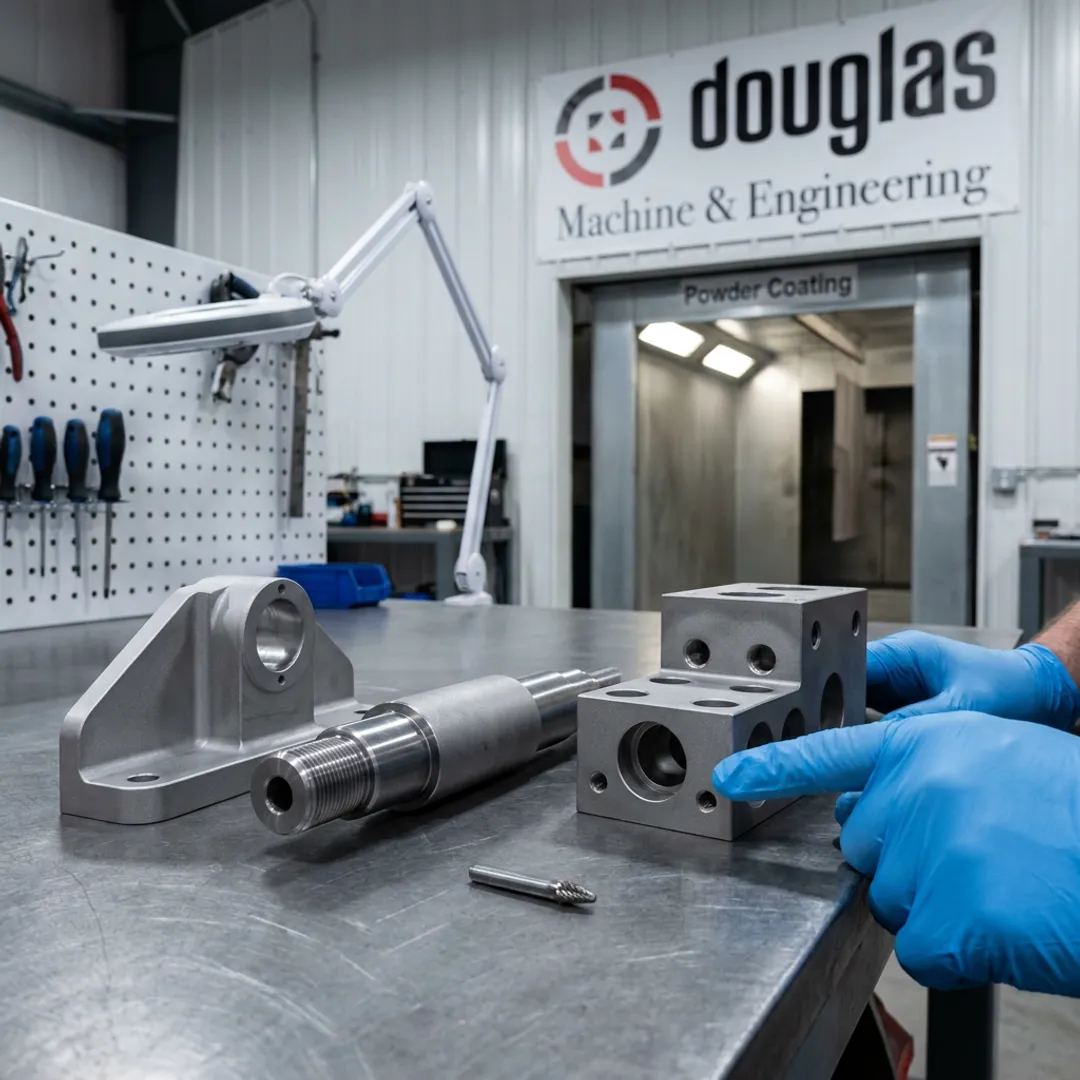 Metal parts being inspected after blast cleaning
